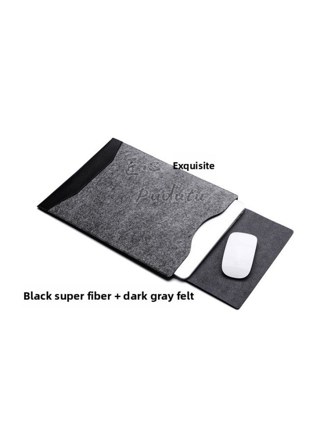 Suitable For Macbook Air Inner Bag 13.3 11 12 15Pro Men's And Women's Protective Leather Case For Apple Notebook-Color:Black Microfiber + Dark Gray Felt-Applicable Model:MacBook Air/Pro 13.3 Inch